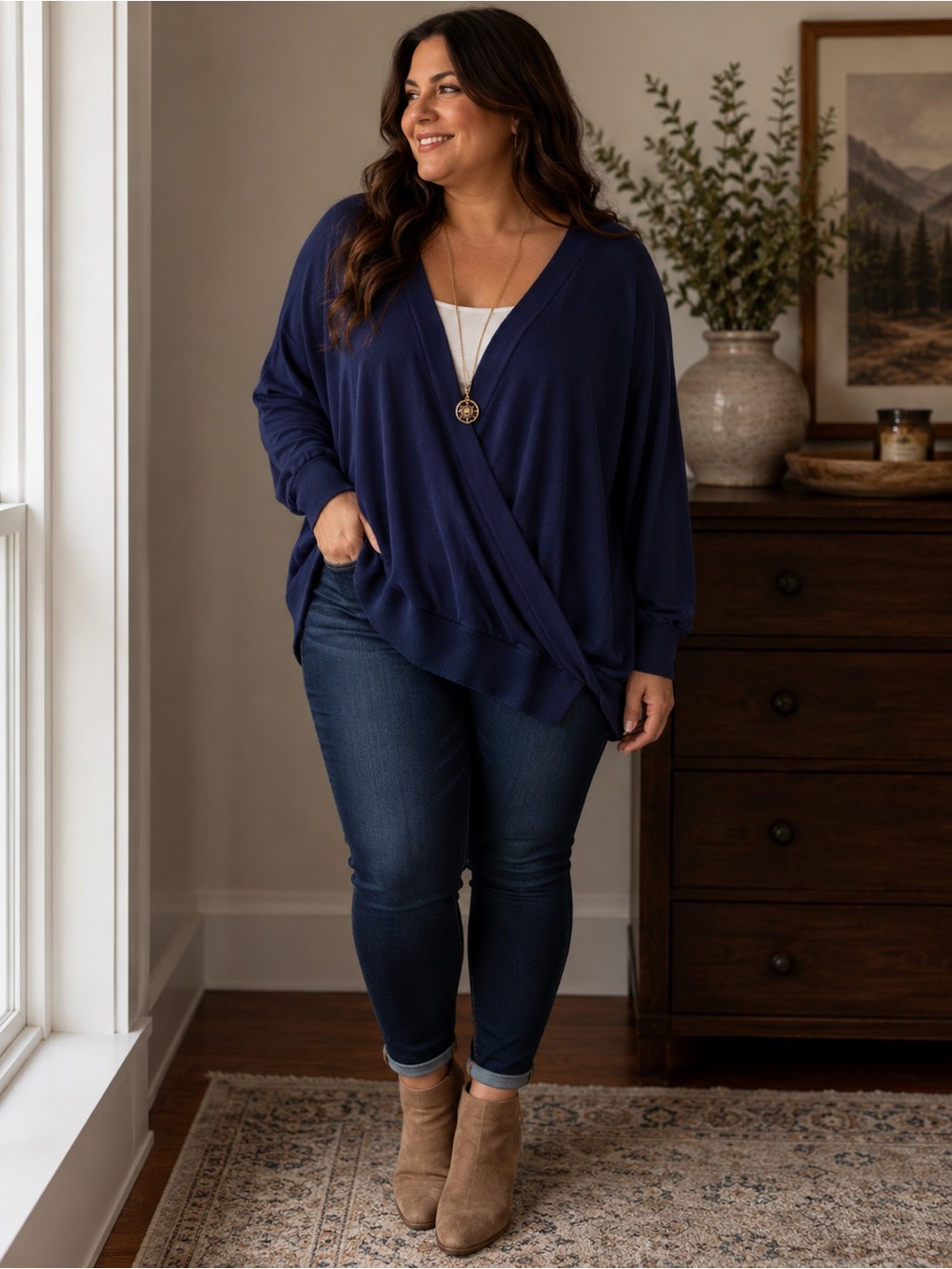 Letty & Me 2X Navy Wrap Front Sweater Plus Size Long Sleeve Soft Knit